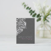 Elegant grijze Damasvaten Witte kant omkeerbaar Visitekaartje (Staand voorkant)