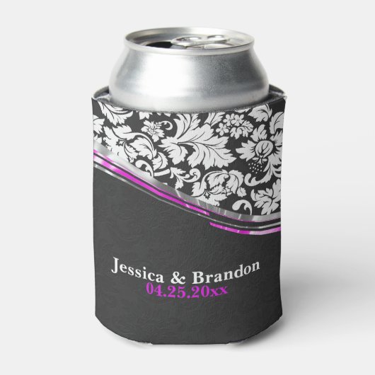 Elegant grijze en witte Damasjes met roze accenten Blikjeskoeler (Blikje Voorkant)