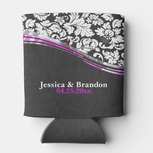 Elegant grijze en witte Damasjes met roze accenten Blikjeskoeler (Achterkant)