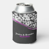 Elegant grijze en witte Damasjes met roze accenten Blikjeskoeler (Blikje Achterkant)