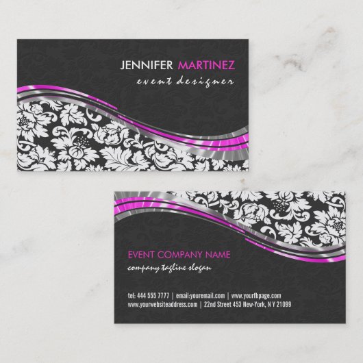 Elegant grijze en witte Damasjes met roze accenten Visitekaartje (Voorkant / Achterkant)