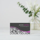 Elegant grijze en witte Damasjes met roze accenten Visitekaartje (Staand voorkant)