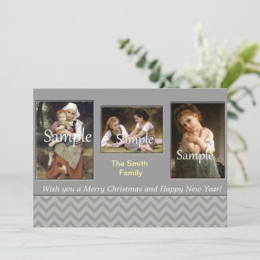 Elegant grijze feestdag, kerst, nieuwjaar feestdagenkaart (Staand voorkant)