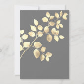 Elegant grijze gouden bladeren trouwuitnodiging kaart (Achterkant)