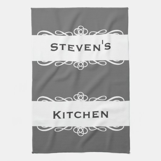 Elegant grijze stripe naam keukentheekdoek theedoek (Verticaal)