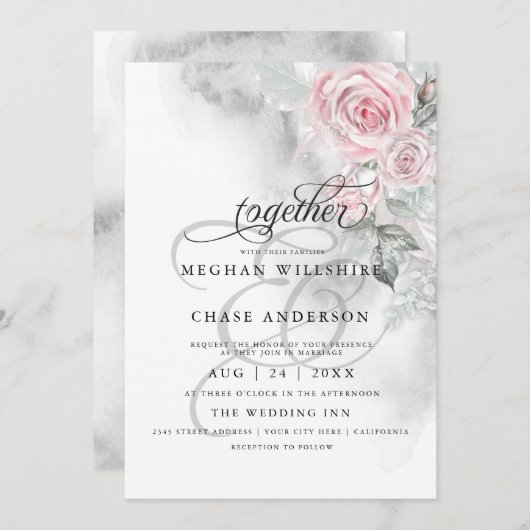 Elegant grijze Waterverf Roze rozen Barefoot Bride Kaart (Voorkant / Achterkant)