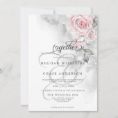 Elegant grijze Waterverf Roze rozen Barefoot Bride Kaart (Voorkant)