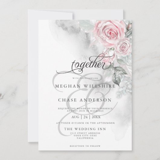 Elegant grijze Waterverf Roze rozen Barefoot Bride Kaart (Voorkant)