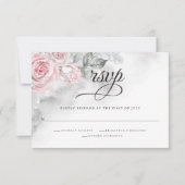 Elegant grijze Waterverf Roze rozen Barefoot Bride RSVP Kaartje (Voorkant)