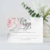Elegant grijze Waterverf Roze rozen Barefoot Bride RSVP Kaartje (Staand voorkant)