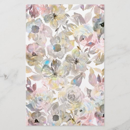 Elegant grijze waterverf rozen briefpapier (Voorkant)