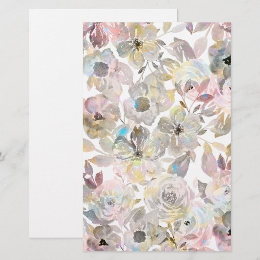 Elegant grijze waterverf rozen briefpapier (Voorkant / Achterkant)