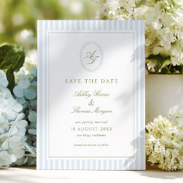 Elegant grijzig blauw & salie trouw save the date