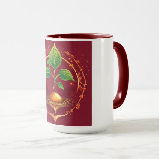 Elegant Groeiend Plant Ontwerp op Maroon Mok (Voorkant rechts)