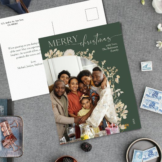 Elegant groen 1 foto boog vrolijk kerstfeest briefkaart