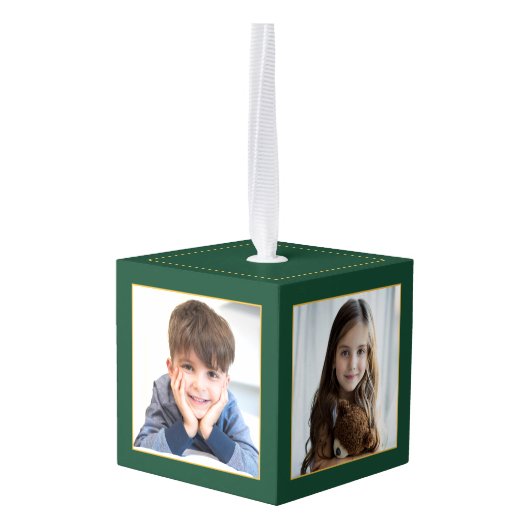 Elegant Groen 3 Foto Aangepaste Kerstmis Decoratie (Achter hoekig)