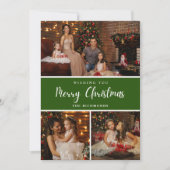 Elegant Groen 5 foto collage Vrolijk Kerstfeest Feestdagenkaart (Voorkant)