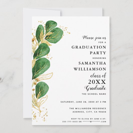 Elegant groen aangepaste foto afstudeerfeest kaart (Voorkant)