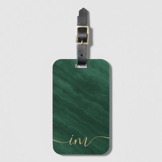 Elegant groen Abstract marmer met Initialen - Bagagelabel (Voorkant (verticaal))