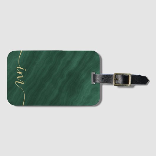 Elegant groen Abstract marmer met Initialen - Bagagelabel (Voorkant (horizontaal))