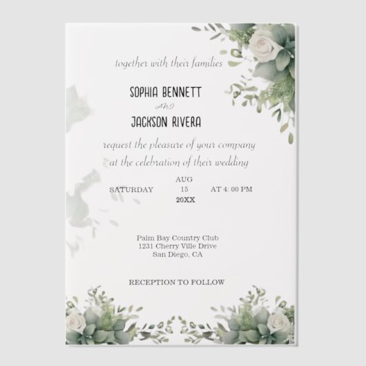 Elegant groen Acryl bruiloft uitnodiging (Voorkant)