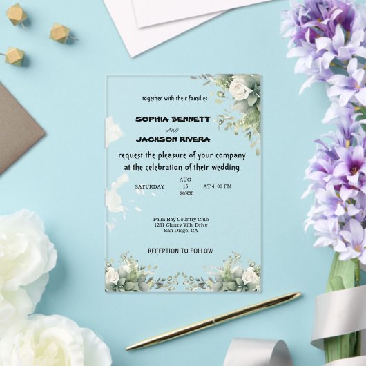 Elegant groen Acryl bruiloft uitnodiging (Insitu (Huwelijk))