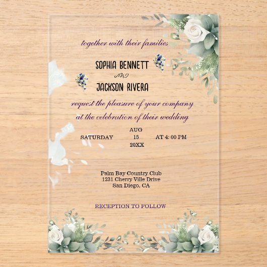 Elegant groen Acryl bruiloft uitnodiging (Voorkant)