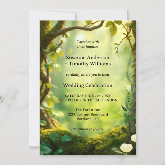 Elegant groen alles in één bos bruiloft kaart (Voorkant)