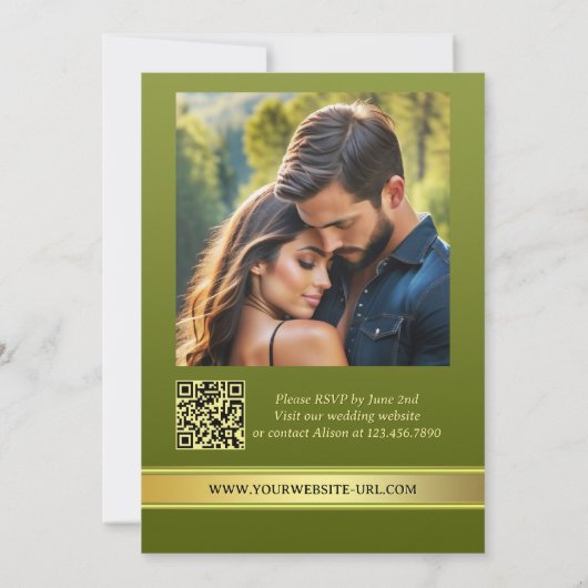 Elegant groen alles in één bos bruiloft kaart (Achterkant)