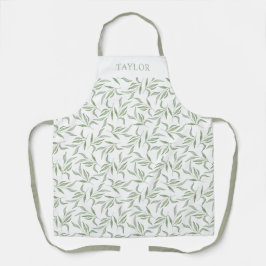 Elegant groen aquarel bladeren botanisch patroon  schort