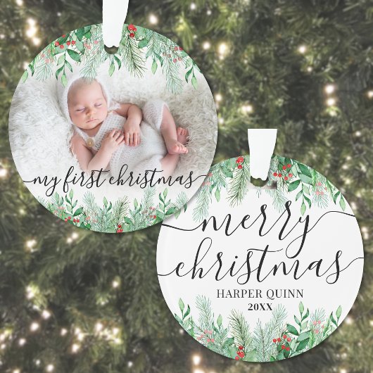 Elegant groen Baby Foto eerste kerst Ornament