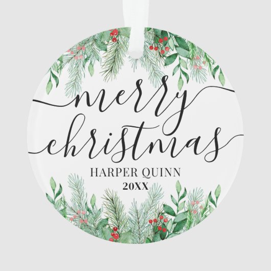 Elegant groen Baby Foto eerste kerst Ornament (achterkant)