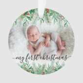 Elegant groen Baby Foto eerste kerst Ornament (voorkant)