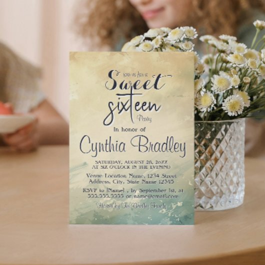 Elegant groen beige lieve zestien verjaardagsfeest kaart