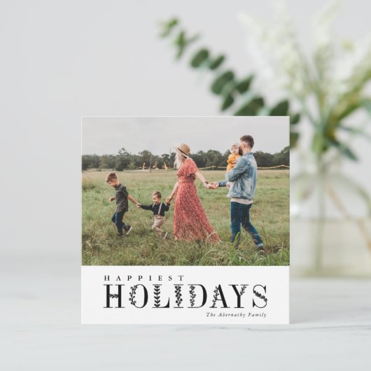 Elegant groen belettering gelukkigste zwart | Foto Feestdagenkaart (Staand voorkant)