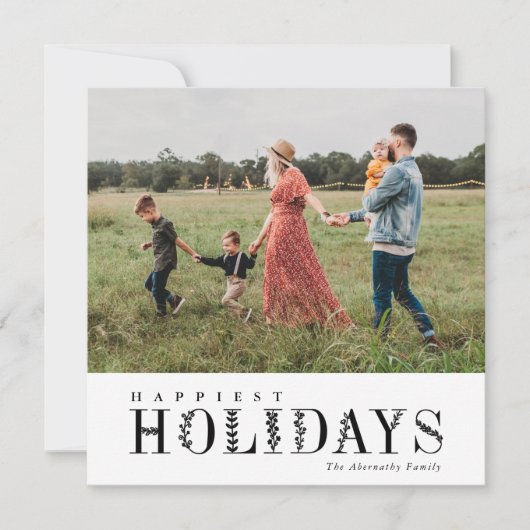 Elegant groen belettering gelukkigste zwart | Foto Feestdagenkaart (Voorkant)