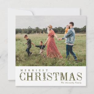 Elegant groen belettering kerst olijf   Foto Feestdagenkaart