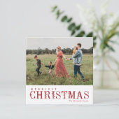 Elegant groen belettering kerst rood | Foto Feestdagenkaart (Staand voorkant)