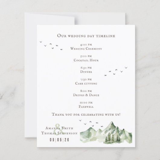 Elegant groen berglandschap huwelijksprogramma (Voorkant)
