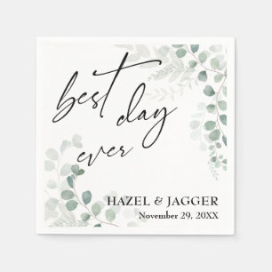 Elegant groen beste dag ooit bruiloft servet