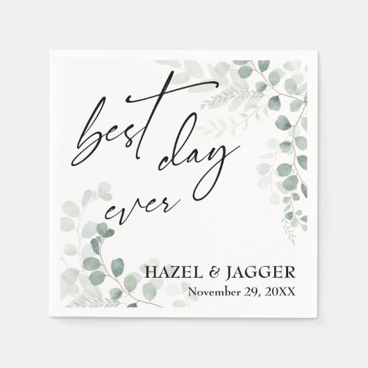 Elegant groen beste dag ooit bruiloft servet (Voorkant)