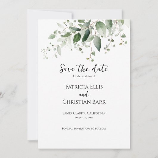 Elegant groen Bewaar de Datumuitnodiging Kaart (Voorkant)