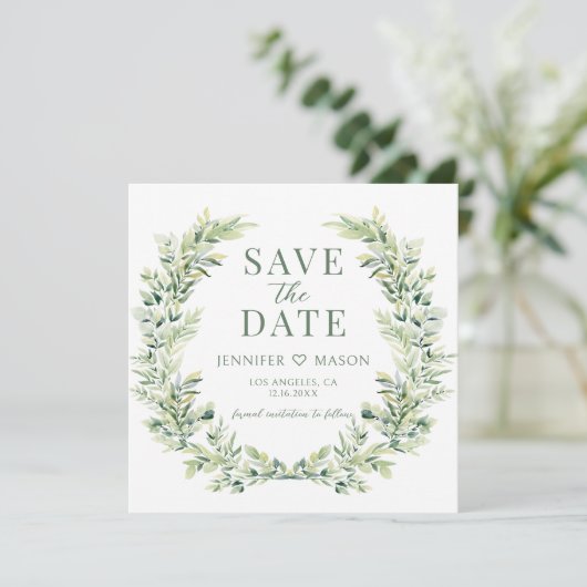 Elegant groen Bewaar de uitnodiging voor de datumf (Staand voorkant)