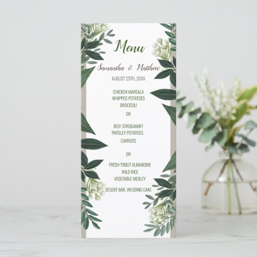 Elegant groen bewerkbaar bruiloft diner menu (Staand voorkant)