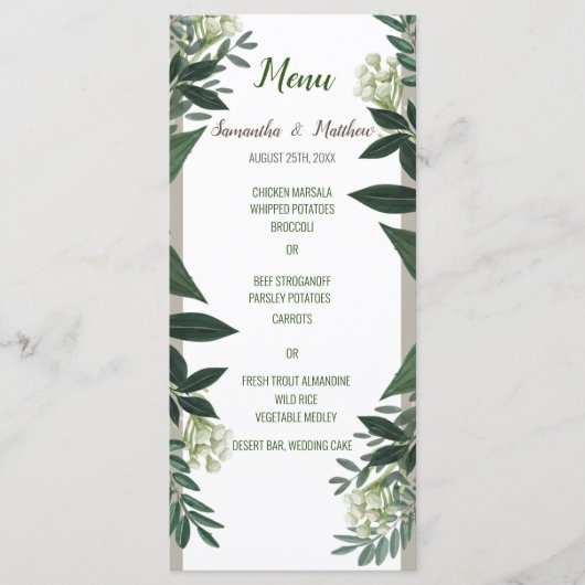Elegant groen bewerkbaar bruiloft diner menu (Voorkant)
