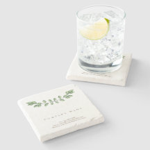 Elegant Groen Blad Bedrijfsnaam Stone Onderzetter