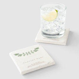 Elegant Groen Blad Bedrijfsnaam Stone Onderzetter