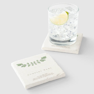 Elegant Groen Blad Bedrijfsnaam Stone Onderzetter