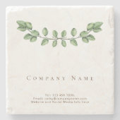 Elegant Groen Blad Bedrijfsnaam Stone Onderzetter (Voorkant)