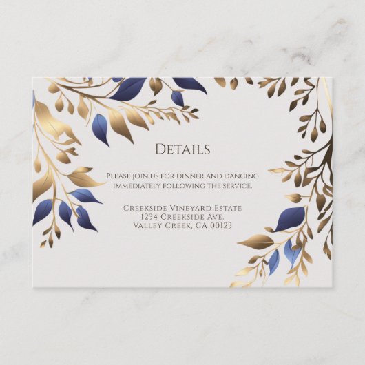 Elegant groen blad blauw goud bruiloft informatiekaartje (Voorkant)